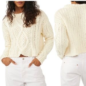 Free people cutting edge cotton cable sweater, ivory xs